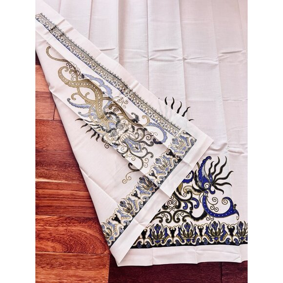 Indonesian Batik Fabric 41.5" x4 Yards cream color background dragon flora motif - Picture 11 of 14